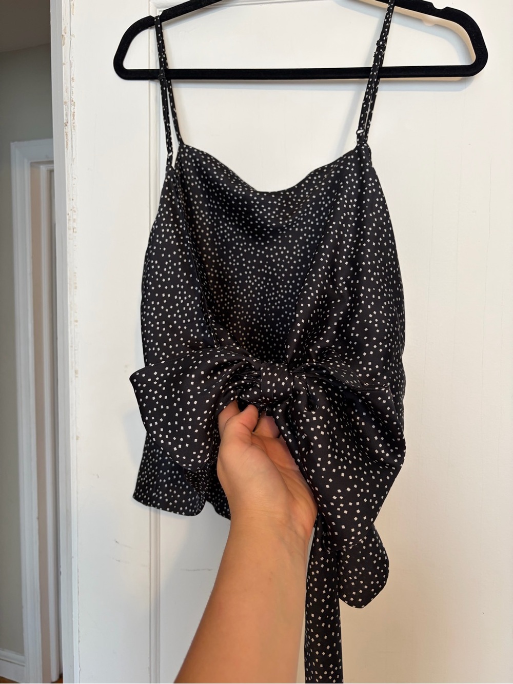 VETTA Black and White Polka Dot Tie-Back (or Front!!) Cami